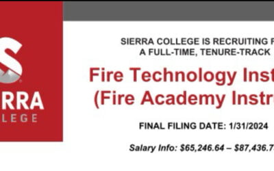 Sierra College seeks fulltime Fire Tech instructor; FFD Jan. 31